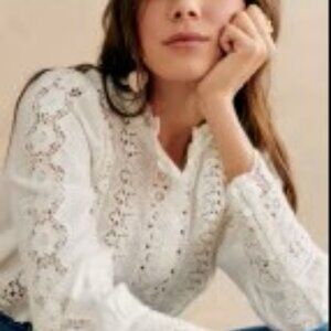 Sezane Rym Lacy Blouse in Ecru, Size 14, Like New